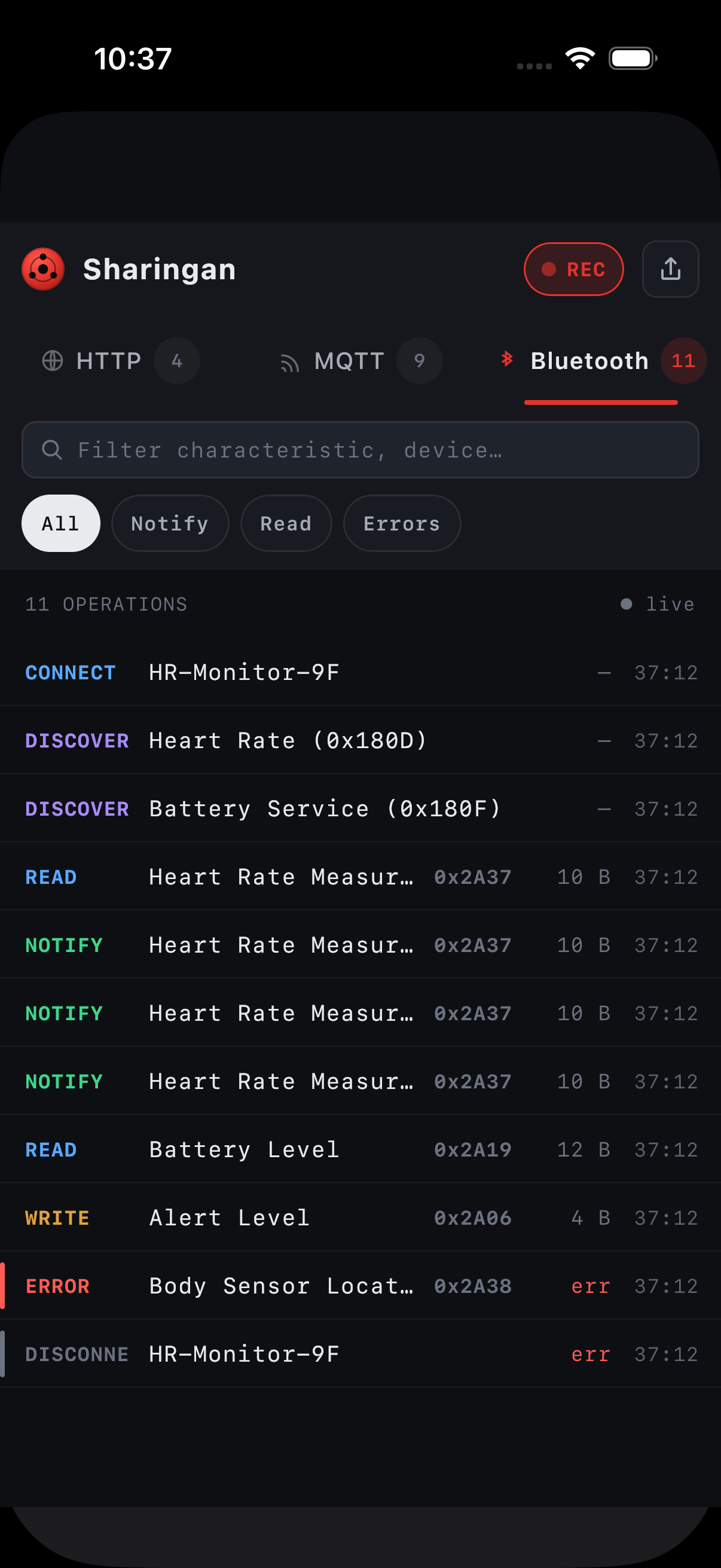 iOS Bluetooth tab with GATT operations