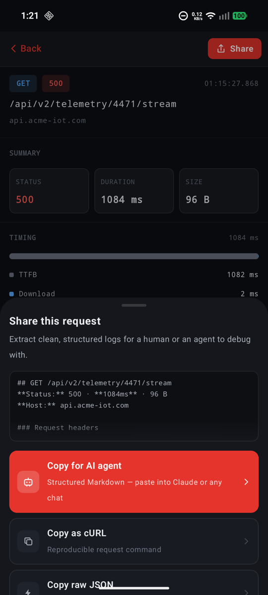 Share sheet with Copy for AI agent first